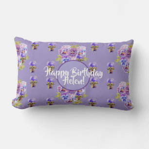 Happy Birthday Pansy floral Ladys Name Cuchion Lendenkissen
