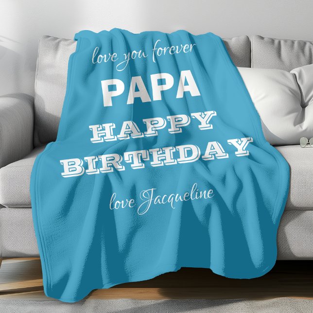 Happy Birthday Papa Chic Script Name Blue Classic Fleecedecke ('love you forever PAPA - Happy Birthday' with personalized name(s).)