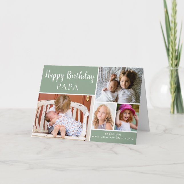 Happy Birthday PAPA Foto Collage Green Card Karte (Vorderseite)