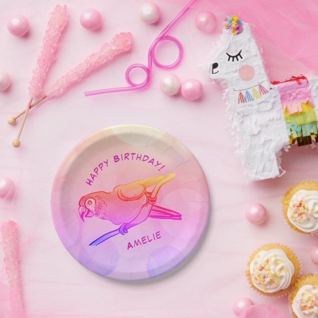 Happy Birthday Papagei Paper Plate Pappteller (Party)
