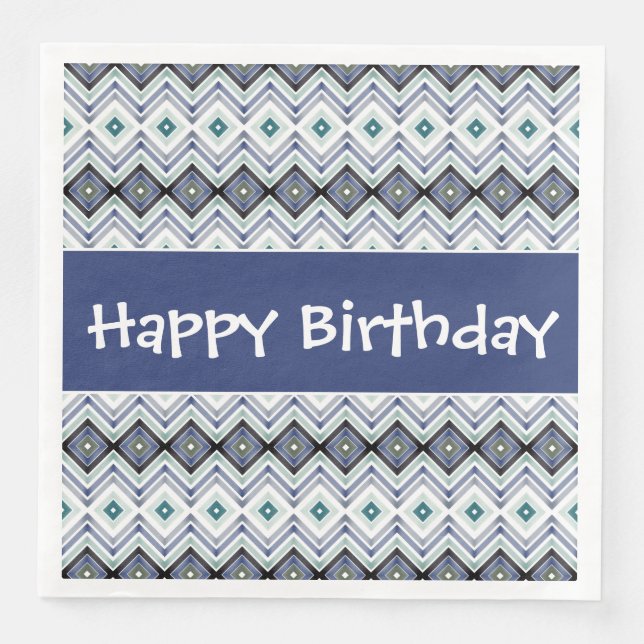 Happy Birthday Paper Napkins in Blau und Aquamarin Serviette (Vorderseite)