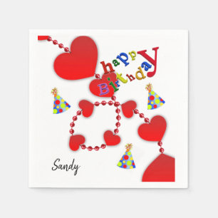 Happy Birthday Paper Napkins, Rote Herzen Serviette