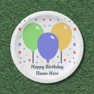 Happy Birthday Paper Plate mit farbigen Balloons Pappteller