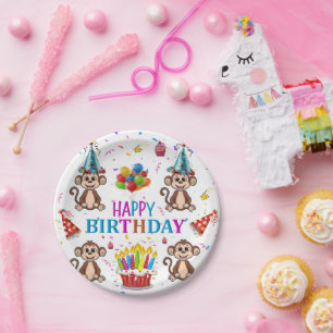 Happy Birthday Papier Teller Affe Cupcake