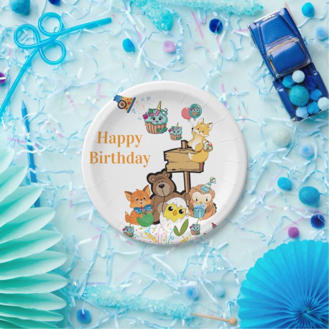 Happy Birthday Papier Teller Fuchs Teddybär Vogel (Party)