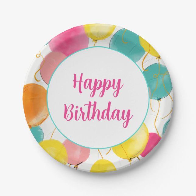 Happy Birthday Party Balloons Plate Pappteller (Vorderseite)
