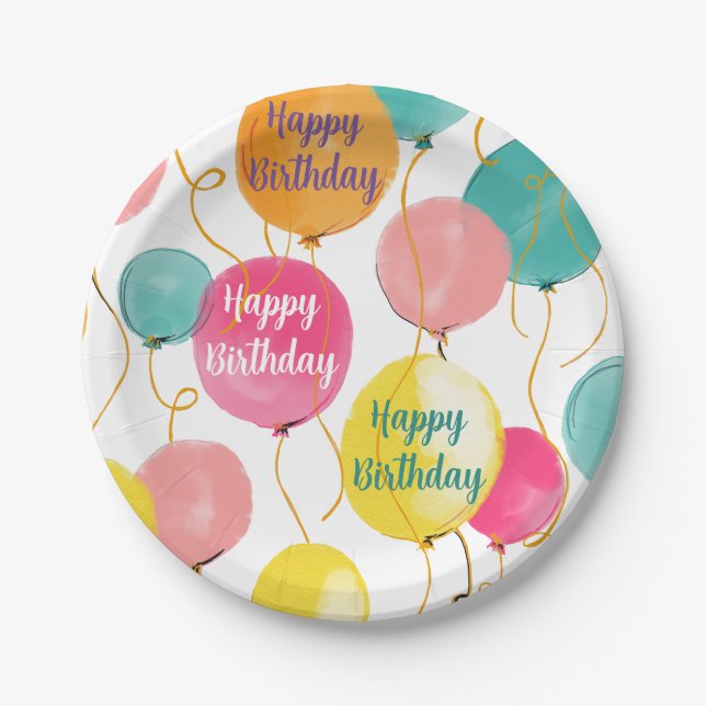 Happy Birthday Party Balloons Plate Pappteller (Vorderseite)