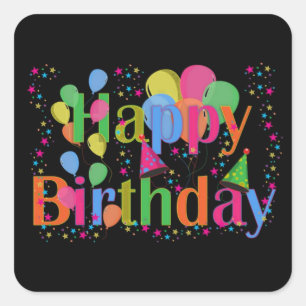 Happy Birthday Party Balloons Quadratischer Aufkleber