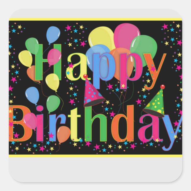Happy Birthday Party Balloons Quadratischer Aufkleber (Vorderseite)