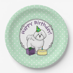 Happy Birthday (Party) Bichon Frise Hund - Niedlic Pappteller