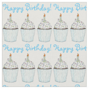 Happy Birthday Party Blue Cupcake w/Candle Cake Stoff