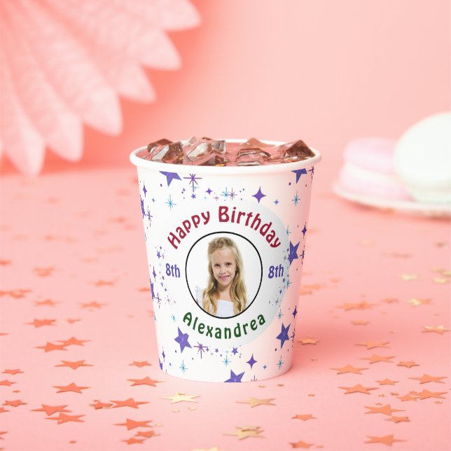 Happy Birthday Party Child Foto Stars Personalisie Pappbecher (Insitu)