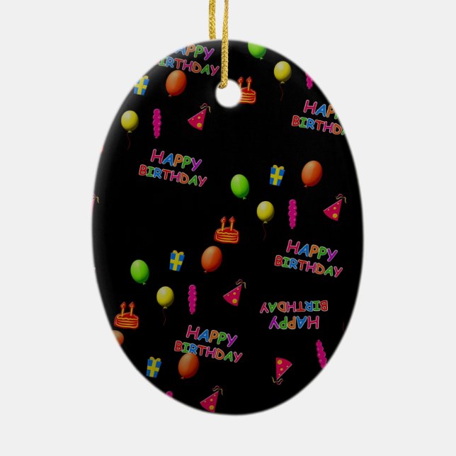 Happy Birthday Party Decor Balloons Hat Cake Text Keramik Ornament (Hinten)