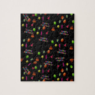 Happy Birthday Party Decor Balloons Hat Cake Text Puzzle