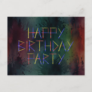 Happy Birthday Party farbenfrohe Brush Einladung Postkarte
