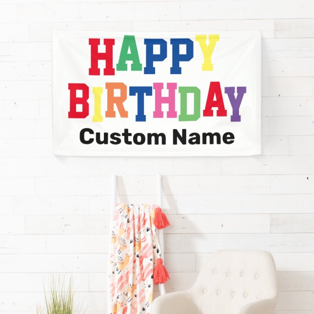 Happy Birthday Party Farbiger Personalisierter Nam Banner (Insitu)