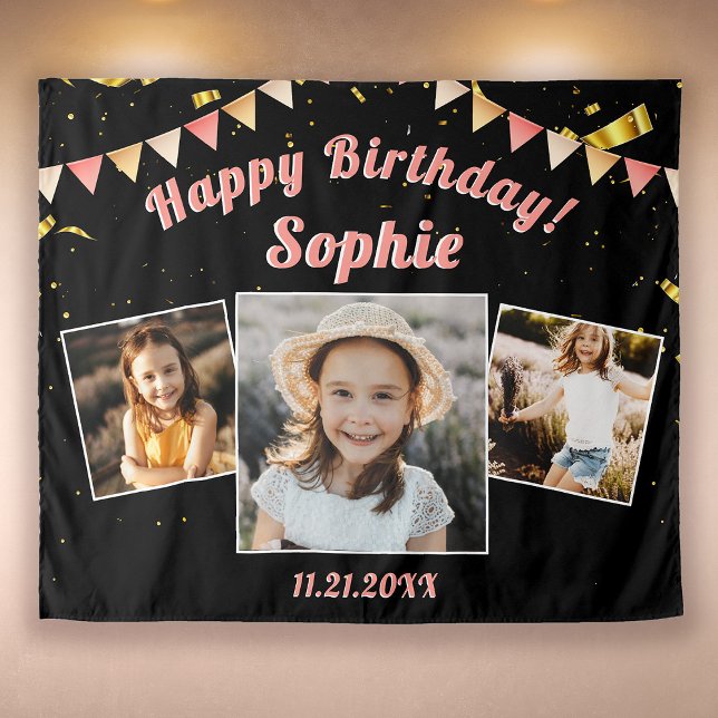 Happy Birthday Party Foto Collage Fun Hintergrund Wandteppich (Von Creator hochgeladen)