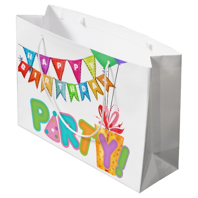 Happy Birthday Party Große Geschenktüte (Rückseite Schrägansicht)