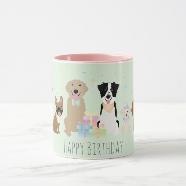 Happy Birthday Party Hunde Green Tasse (Zentrum)