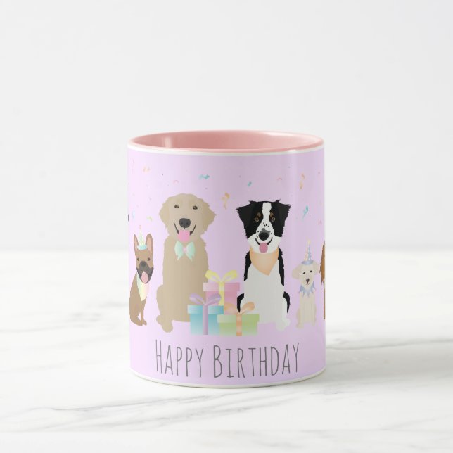 Happy Birthday Party Hunde Lila Tasse (Zentrum)