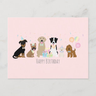 Happy Birthday Party Hunde Pink Postkarte