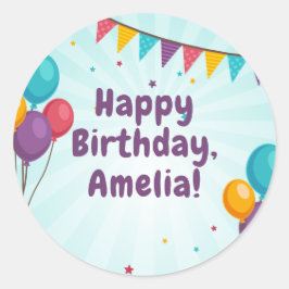 Happy Birthday Party Light Blue Balloons Sticker