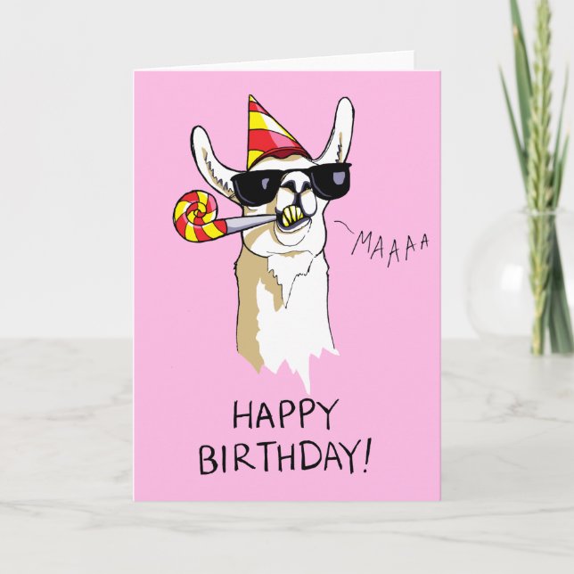 Happy Birthday Party Llama Card mit Sonnenbrille Karte (Vorderseite)