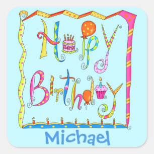 Happy Birthday Party Name Personalisiert Gelb Quadratischer Aufkleber
