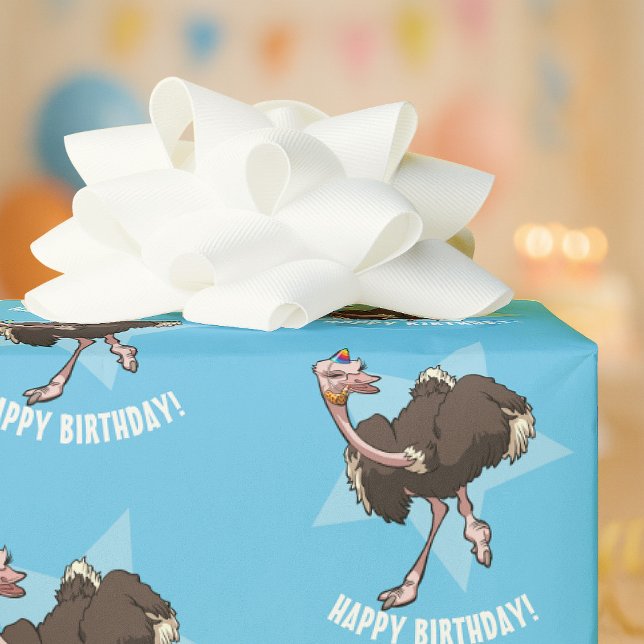 Happy Birthday Party Ostrich Tancing Cartoon Geschenkpapier (Von Creator hochgeladen)