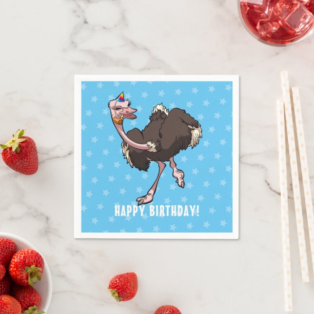 Happy Birthday Party Ostrich Tancing Cartoon Serviette (Beispiel)