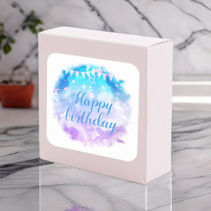 Happy Birthday Party Pastel Colors Stars Banners  Quadratischer Aufkleber