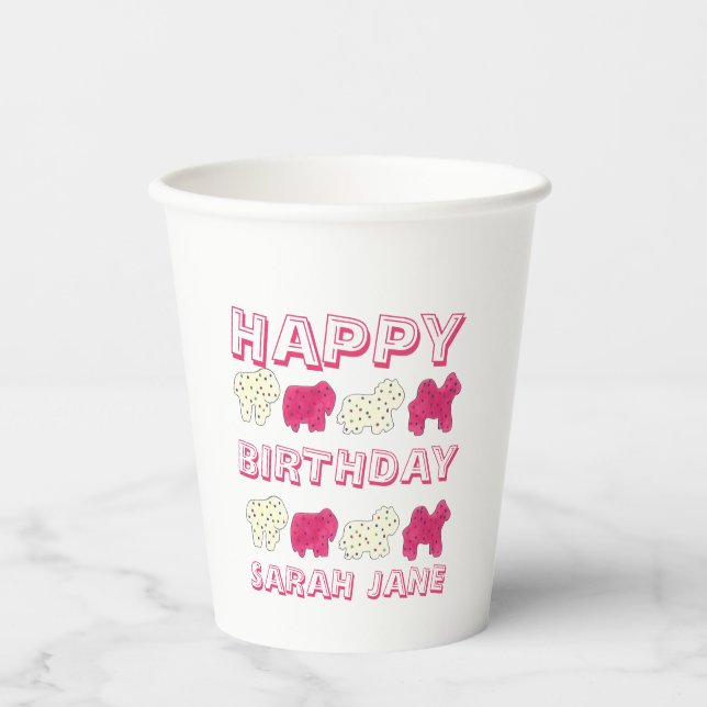 Happy Birthday Party Pink Circus Tier Cracker Pappbecher (Vorderseite)