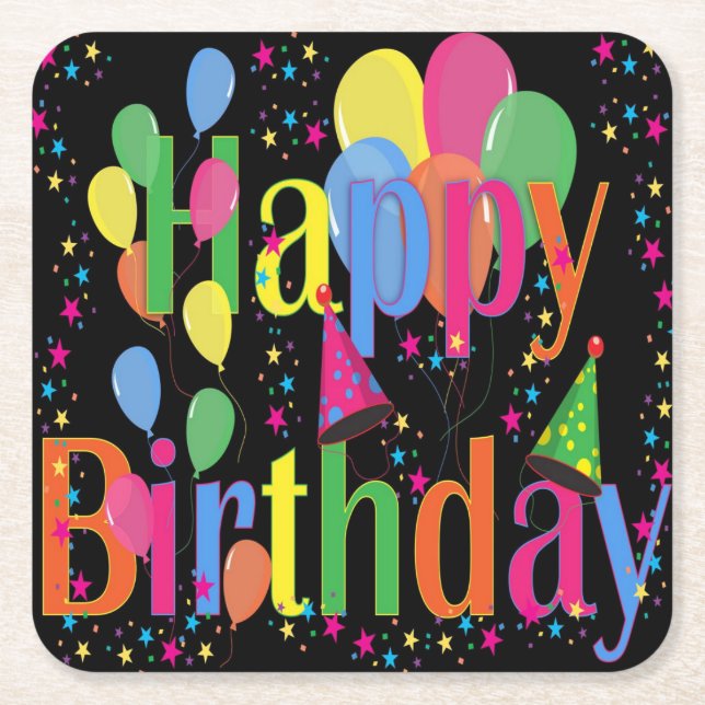 Happy Birthday Party Rechteckiger Pappuntersetzer (Vorderseite)