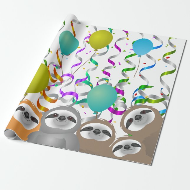 Happy Birthday Party Sloths Geschenkpapier (Ungerollt)