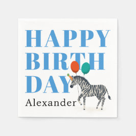 Happy Birthday Party Tier Zebra mit Name Serviette