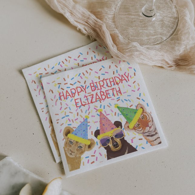 Happy Birthday Party Tiere Personalisiert Serviette (Von Creator hochgeladen)