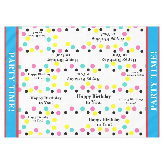 Happy Birthday Party Time Polka Dots Tischdecke (Vorderseite (Horizontal))