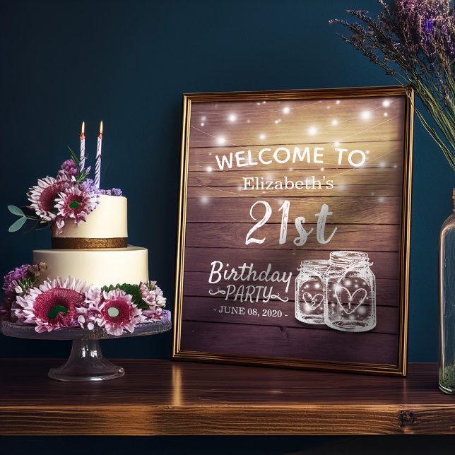 Happy Birthday Party Wood Mason Jar Lights Willkom Poster (Von Creator hochgeladen)