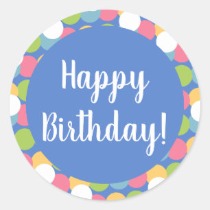 Happy Birthday Pastel Blue Colorful Polka Dot Runder Aufkleber