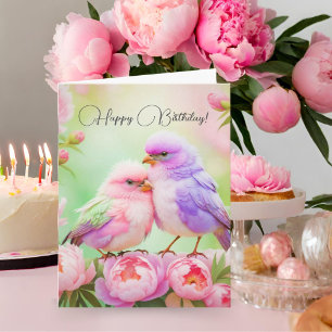 Happy Birthday Pastel Harmony: Fluffy Songbirds Karte