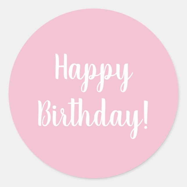 Happy Birthday Pastel Pink White Typografy Runder Aufkleber (Vorderseite)