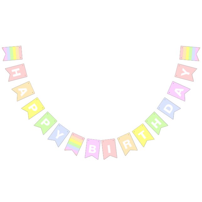 Happy Birthday Pastel Rainbow BUNTING FLAS Wimpelkette (Alle)