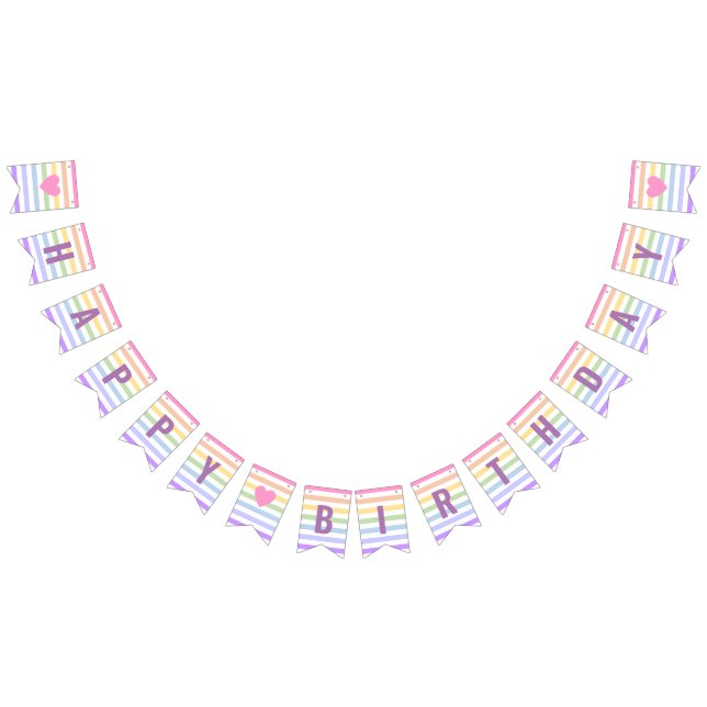 Happy Birthday Pastel Rainbow White Stripes Wimpelkette (Alle)