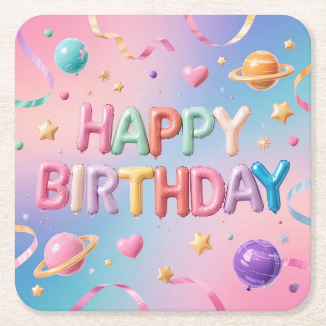 Happy Birthday Pastel Untersetzer (Vorderseite)