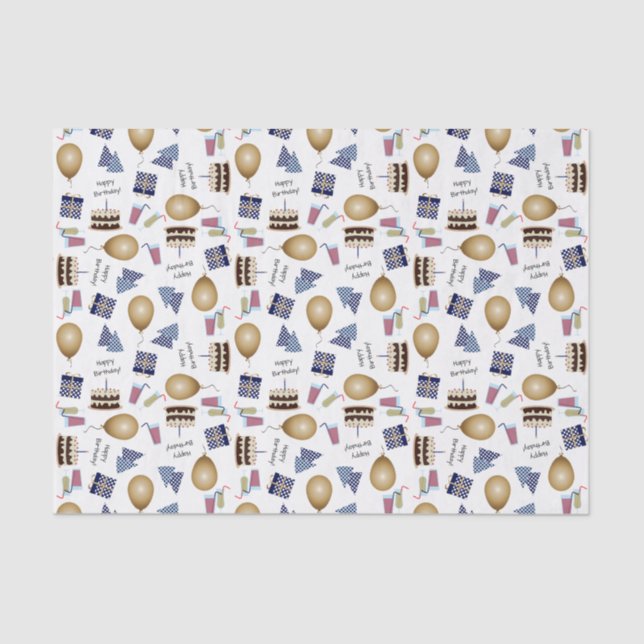 Happy Birthday Pattern in Navy Blue Tissue Paper Seidenpapier (Vorderseite)