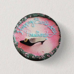 Happy Birthday Pauline Pink High Heel Shoe Button