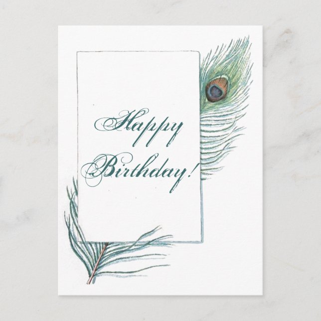 Happy Birthday Peacock Feather Inspiration Postkarte (Vorderseite)
