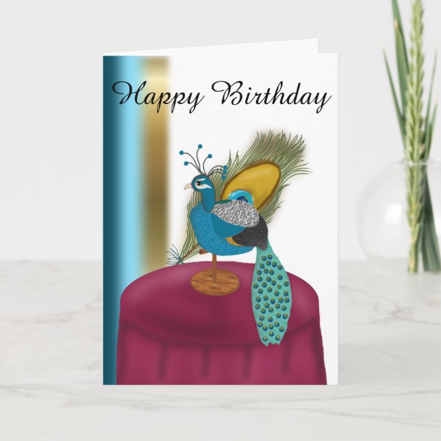 Happy Birthday Peacock Themed Karte (Vorderseite)