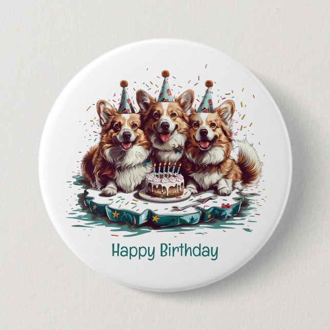 Happy Birthday Pembroke Welsh Corgi Hunde Button (Vorderseite)