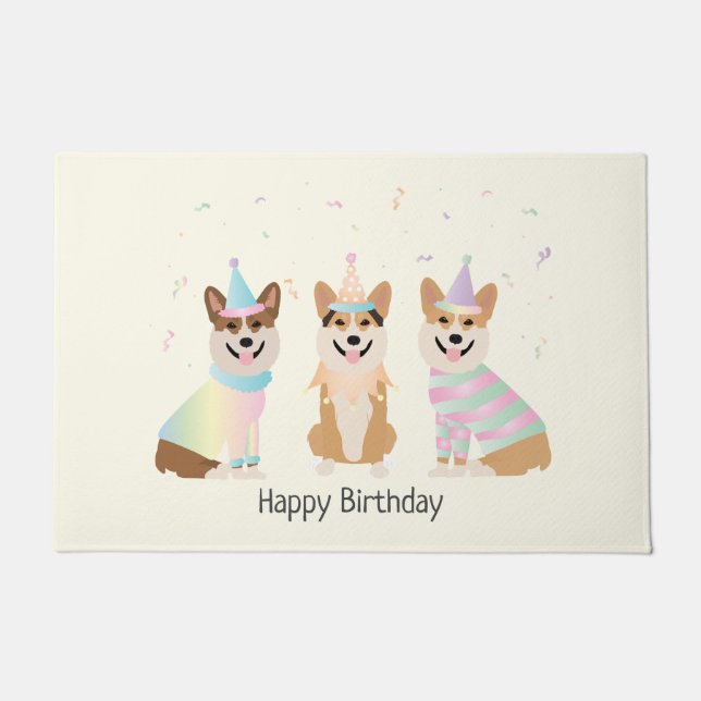 Happy Birthday Pembroke Welsh Corgi Hunde Fußmatte (Vorderseite)